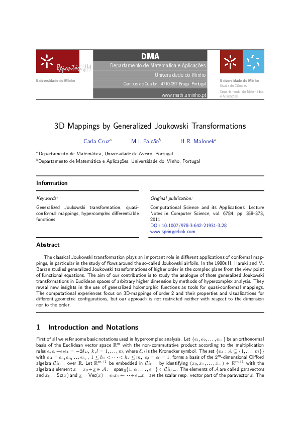 (PDF) 3D mappings by generalized Joukowski transformations
