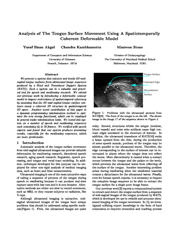 (PDF) Analysis of the tongue surface movement using a spatiotemporally ...