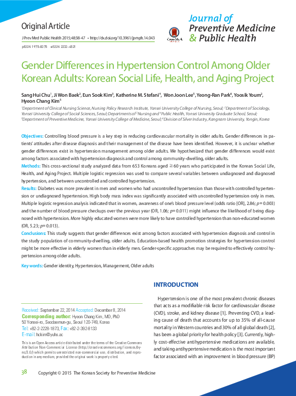 (PDF) Gender differences in hypertension control among older korean ...