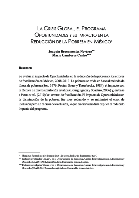 (PDF) La crisis global, el programa oportunidades y su impacto en la ...
