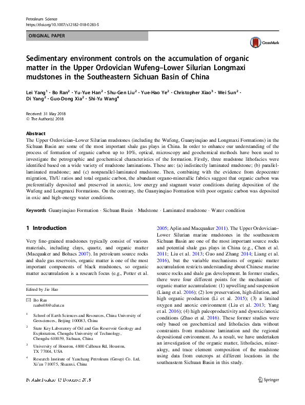 (PDF) Sedimentary environment controls on the accumulation of organic ...