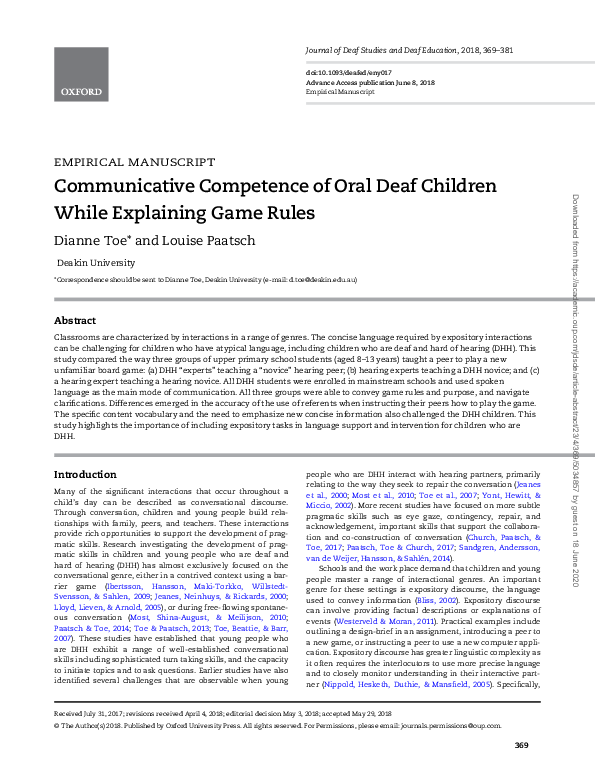 (PDF) Communicative Competence of Oral Deaf Children While Explaining ...