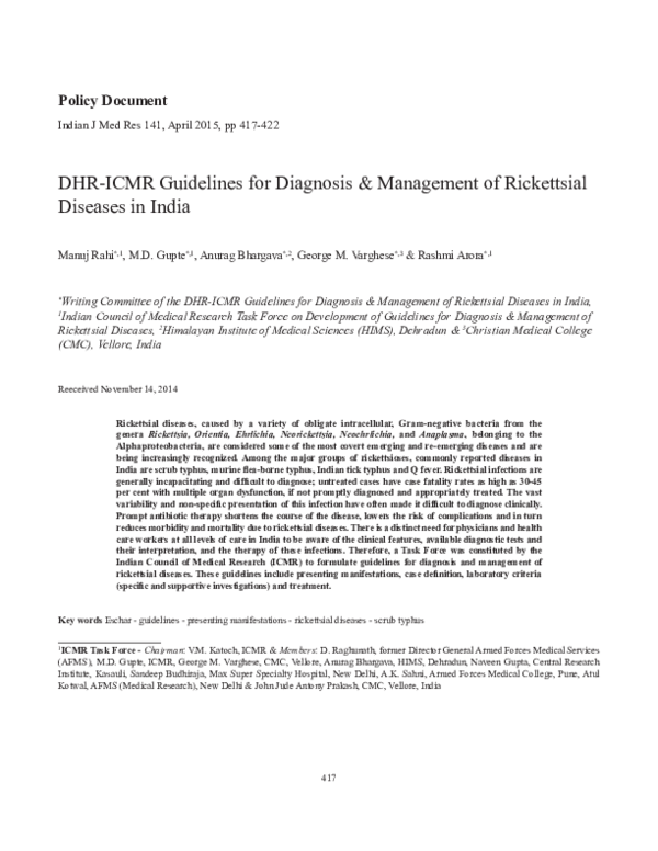 (PDF) DHR-ICMR Guidelines for diagnosis & management of Rickettsial ...