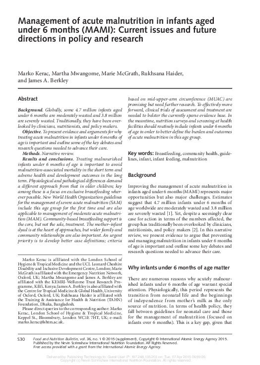 (PDF) Management of acute malnutrition in infants aged under 6 months ...