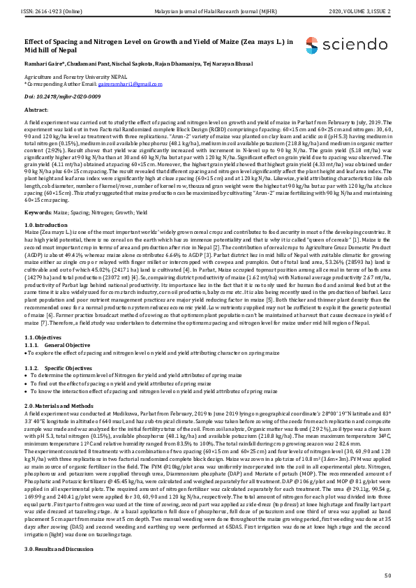 (PDF) Effect of Spacing and Nitrogen Level on Growth and Yield of Maize ...