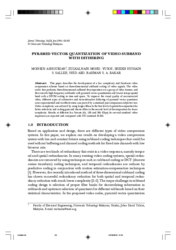 (PDF) Pyramid Vector Quantization Of Video Subband With Dithering