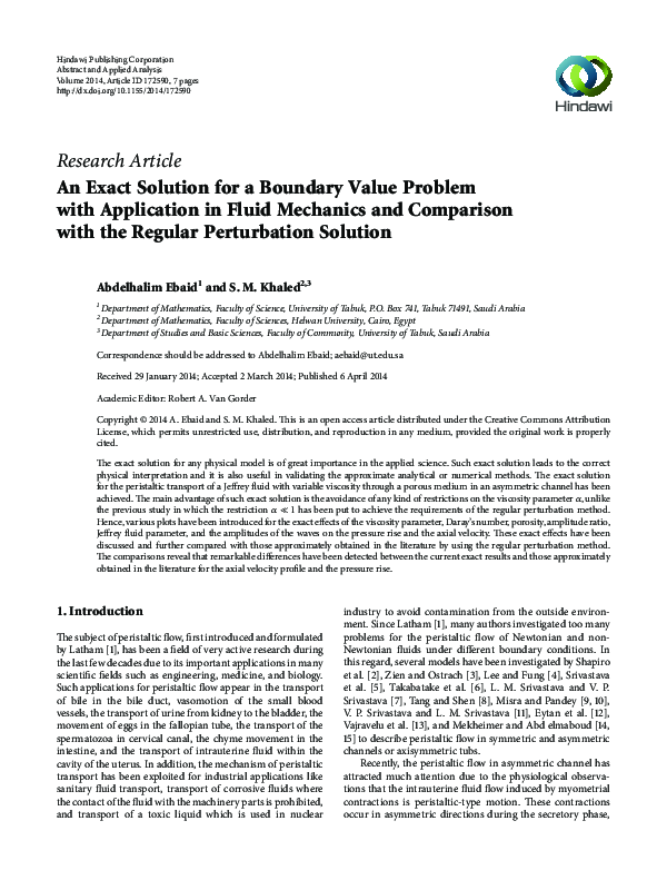(PDF) An Exact Solution for a Boundary Value Problem with Application ...