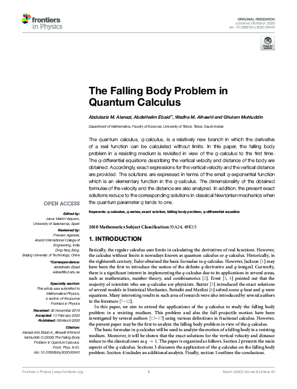 (PDF) The Falling Body Problem in Quantum Calculus