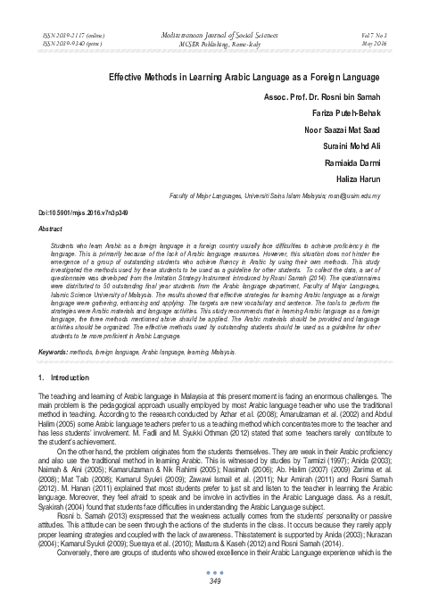 (PDF) Effective Methods in Learning Arabic Language as a Foreign Language