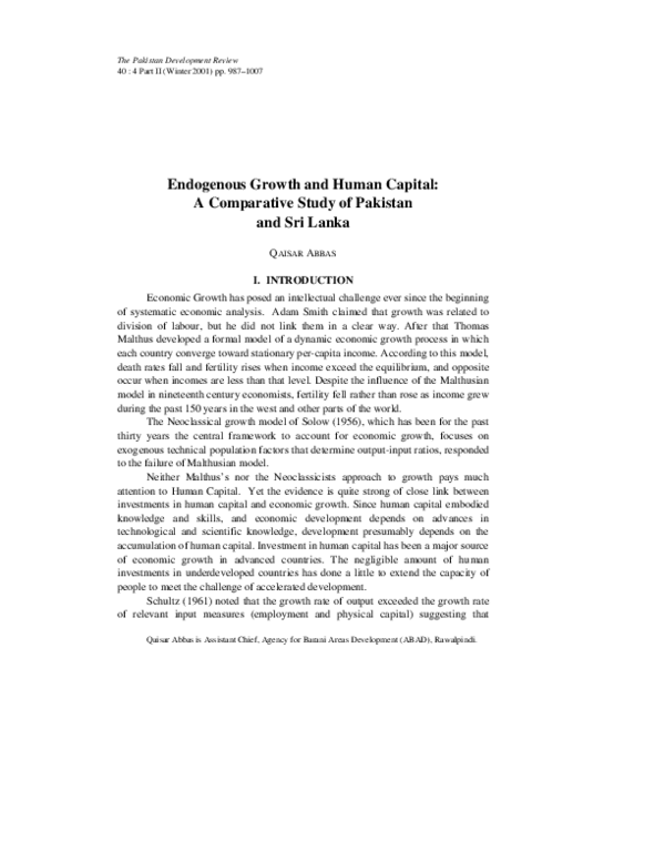 (PDF) Endogenous Growth and Human Capital: A Comparative Study of ...