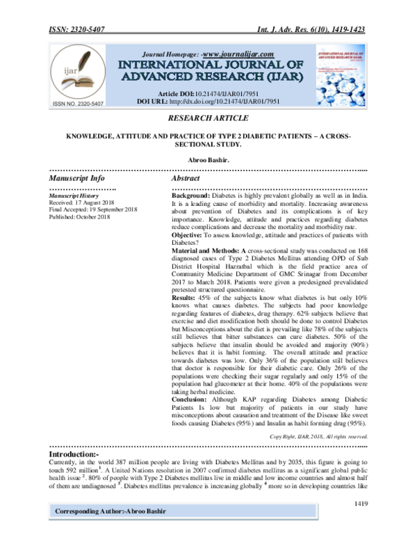 (PDF) Knowledge, Attitude and Practice of Type 2 Diabetic Patients – a ...