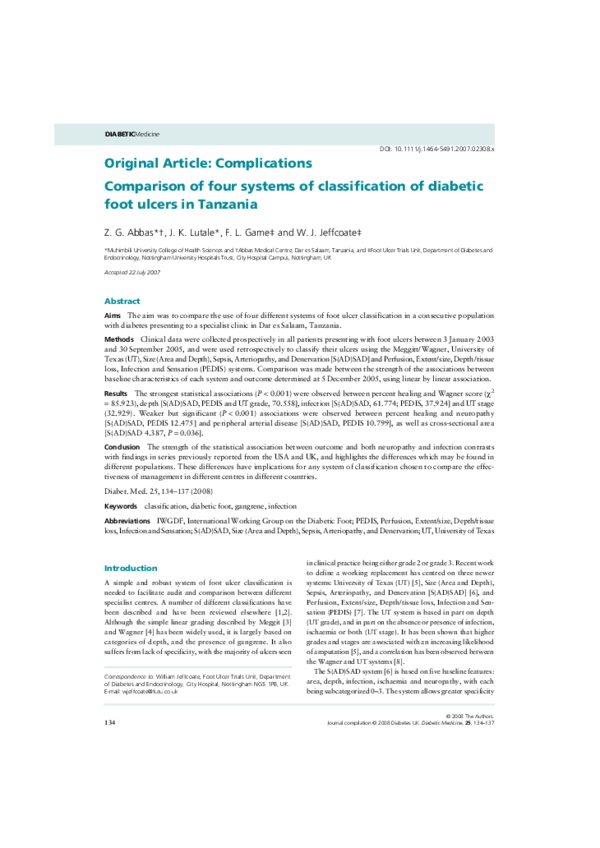 (PDF) Comparison of four systems of classification of diabetic foot ...