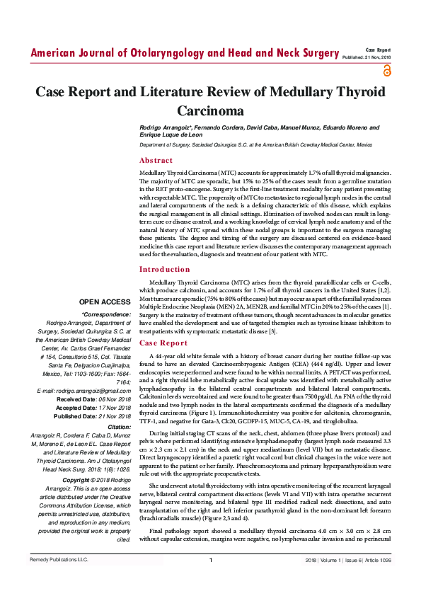 (PDF) A Rare Coexistence of Medullary Thyroid Cancer with Graves Disease A Case Report and