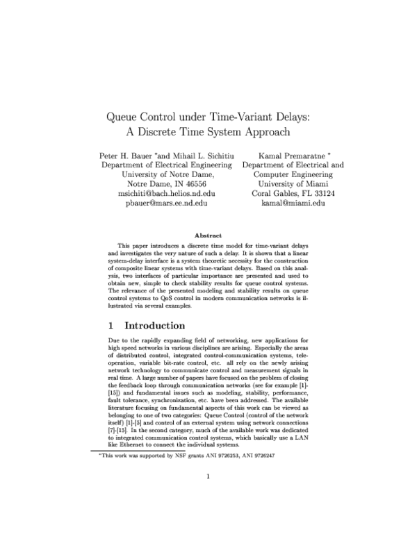 (PDF) Queue Control Under Time-Variant Delays: A Discrete Time System ...
