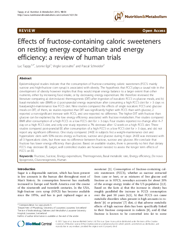 (PDF) Effects of fructose-containing caloric sweeteners on resting ...