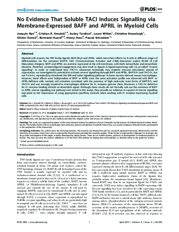 (PDF) No Evidence That Soluble TACI Induces Signalling via Membrane ...