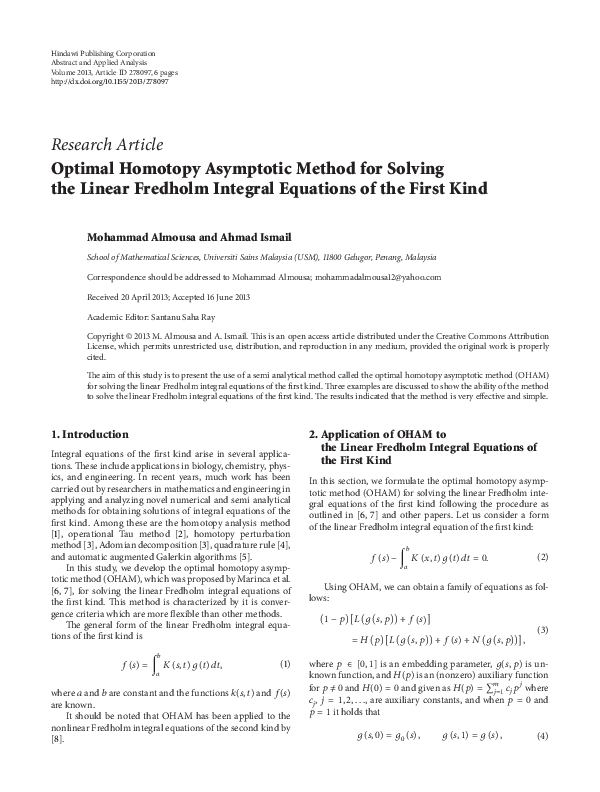 (PDF) Optimal Homotopy Asymptotic Method for Solving the Linear ...