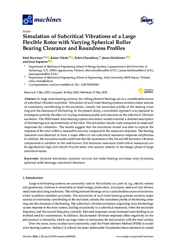 (PDF) Simulation of Subcritical Vibrations of a Large Flexible Rotor ...