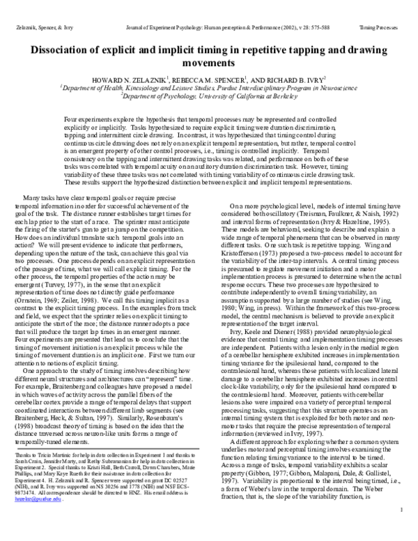 (PDF) Dissociation of explicit and implicit timing in repetitive ...