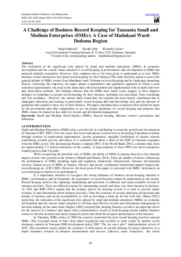 (PDF) A Challenge of Business Record Keeping for Tanzania Small and