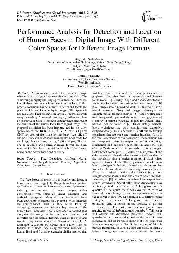 (PDF) Performance Analysis for Detection and Location of Human Faces in ...