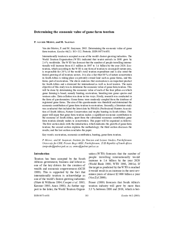 (PDF) Determining the economic value of game farm tourism