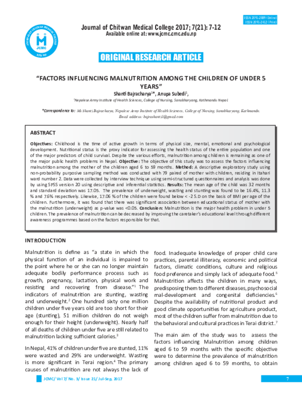 (PDF) Factors influencing malnutrition among the children of under 5 years