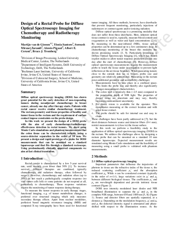(PDF) Design of a rectal probe for diffuse optical spectroscopy imaging ...