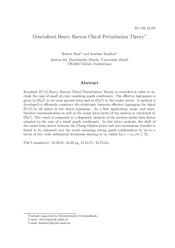 (PDF) Generalized heavy baryon chiral perturbation theory