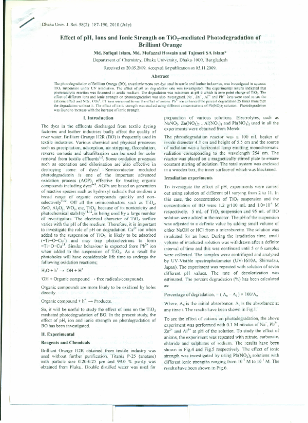 (PDF) Effect of pH, Ions and Ionic Strength on Ti0 2 -mediated ...