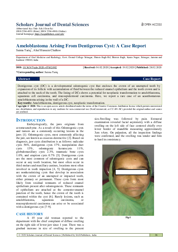 (PDF) Ameloblastoma Arising From Dentigerous Cyst A Case Report