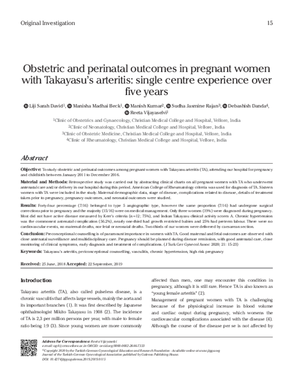 (PDF) Obstetric and perinatal outcomes in pregnant women with Takayasu ...