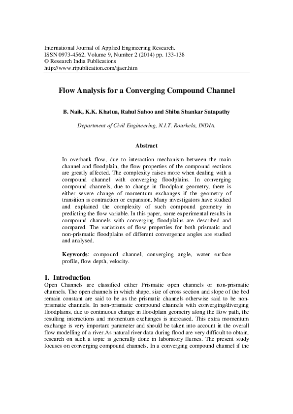 (PDF) Flow Analysis for a Converging Compound Channel