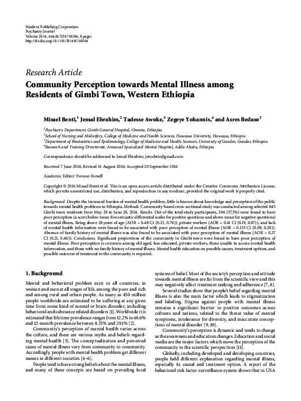 (PDF) Community Perception towards Mental Illness among Residents of ...