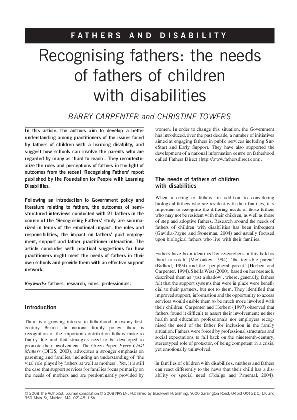 (PDF) Recognising fathers: the needs of fathers of children with ...