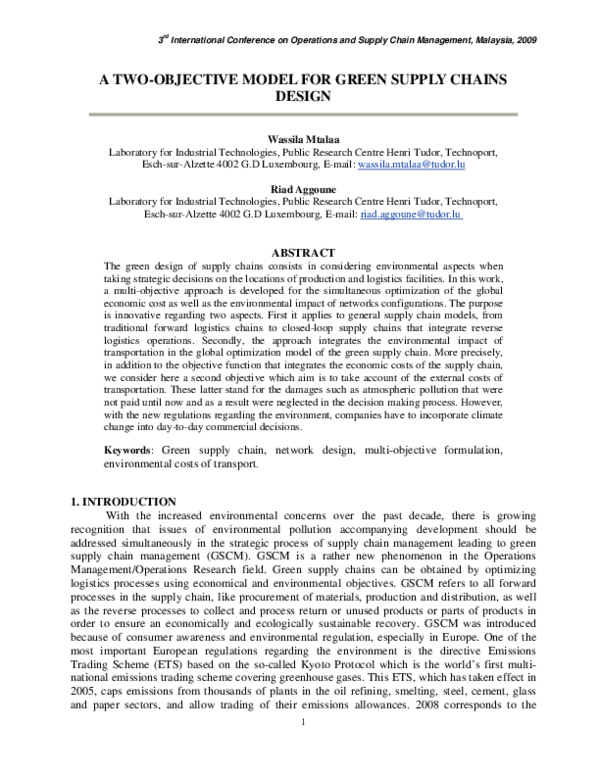 (PDF) A Two-Objective Model for Green Supply Chains Design