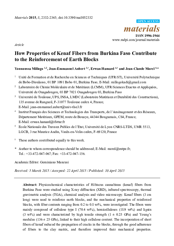 (PDF) How Properties of Kenaf Fibers from Burkina Faso Contribute to ...