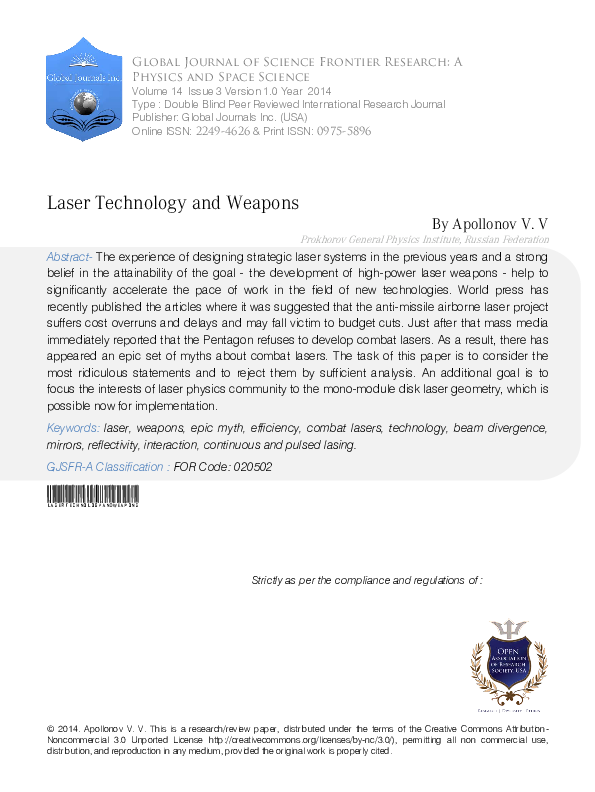 (PDF) Laser technology and weapons. Journal of Global Journal of ...