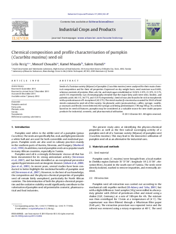 (PDF) Chemical composition and profile characterisation of pumpkin