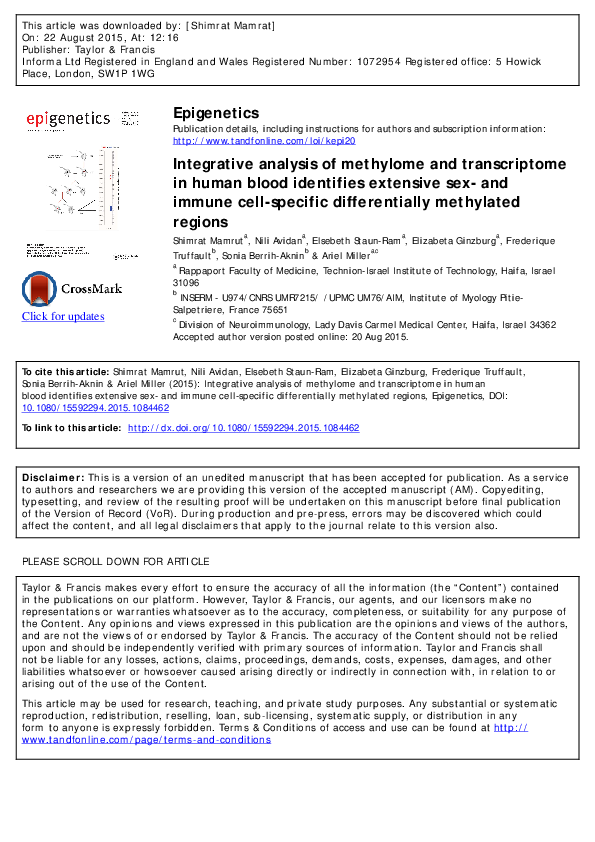 (PDF) Integrative analysis of methylome and transcriptome in human ...