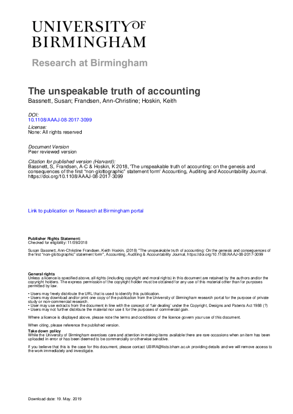 (PDF) The unspeakable truth of accounting Keith Hoskin Academia.edu