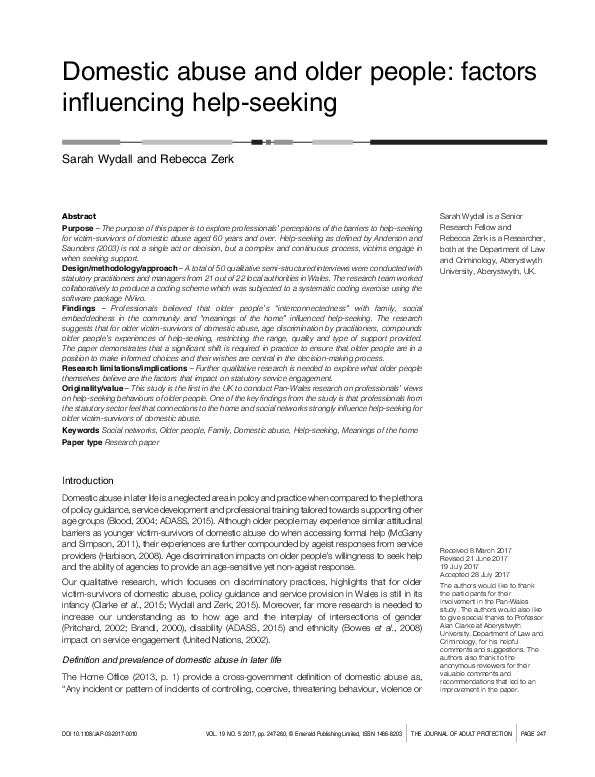 (PDF) Domestic abuse and older people: factors influencing help-seeking