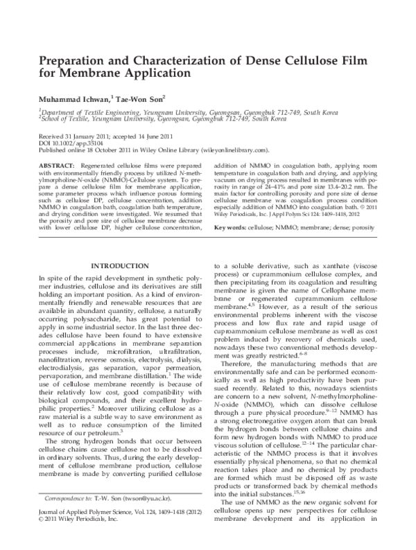 (PDF) Preparation and characterization of dense cellulose film for ...