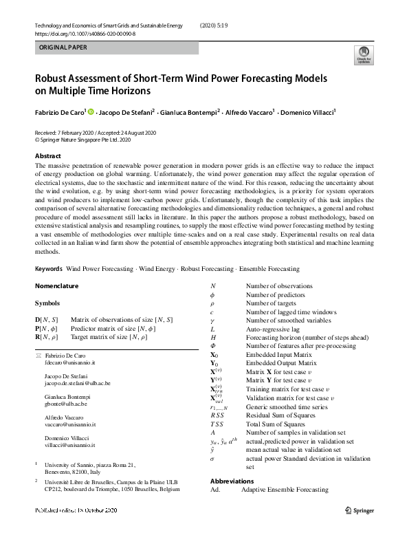 (PDF) Robust Assessment of Short-Term Wind Power Forecasting Models on ...