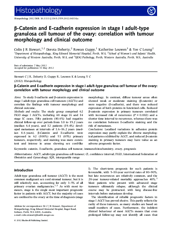 (PDF) β-Catenin and E-cadherin expression in stage I adult-type ...