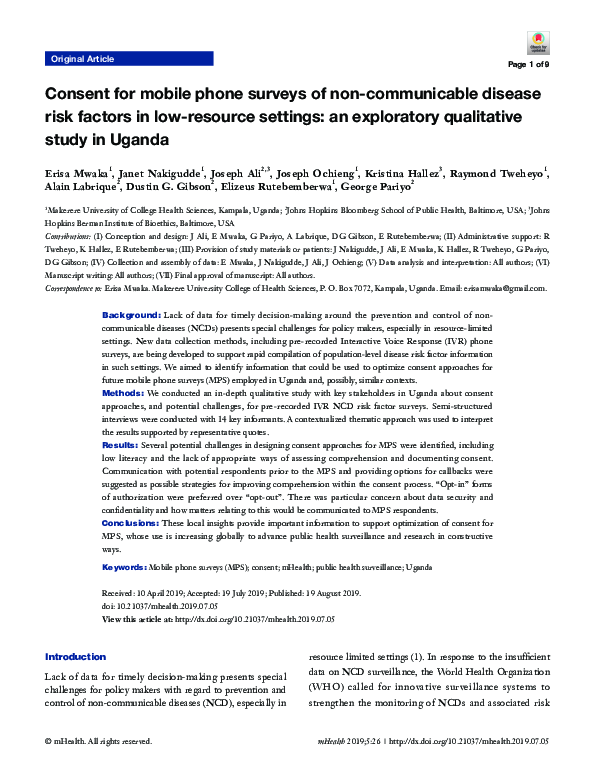 (PDF) Consent for mobile phone surveys of non-communicable disease risk ...