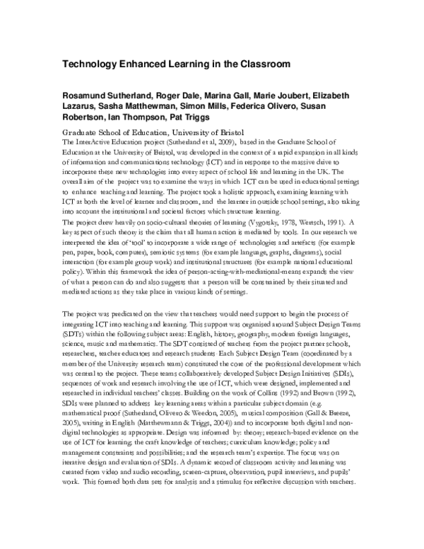 (PDF) Technology Enhanced Learning in the Classroom
