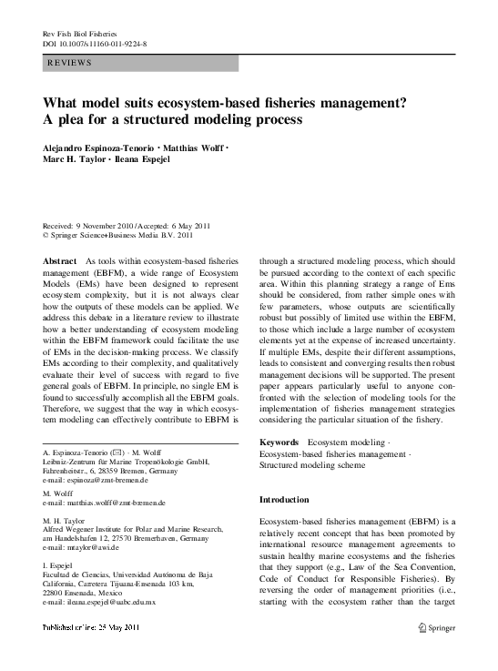 (PDF) What model suits ecosystem-based fisheries management? A plea for ...