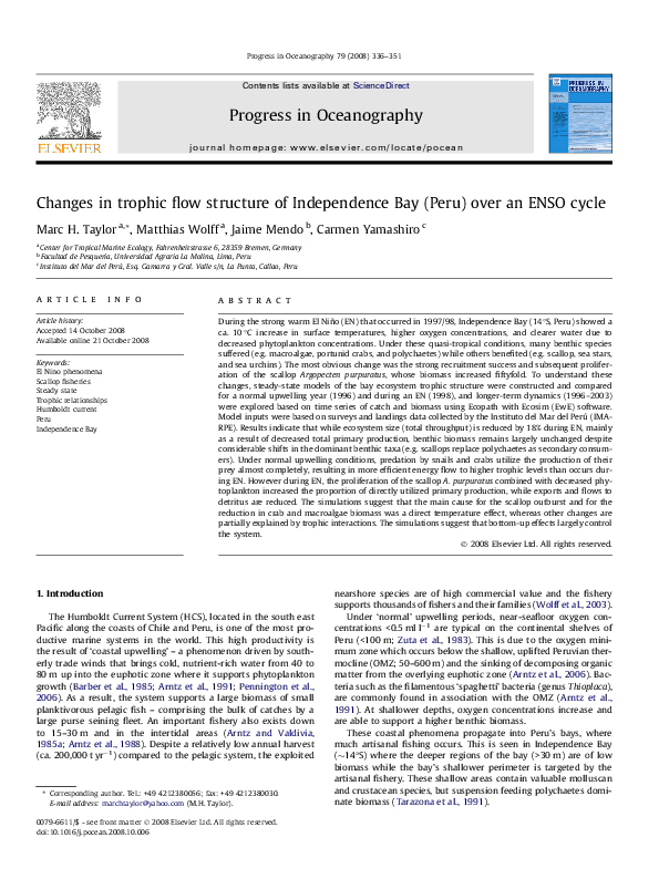 (PDF) Changes in trophic flow structure of Independence Bay (Peru) over ...