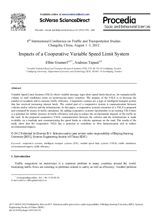 (PDF) Impacts of a cooperative variable speed limit system